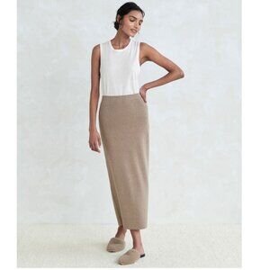 Jenni Kayne Taupe Cotton-Cashmere Blend Ludlow Long Pencil Long Skirt